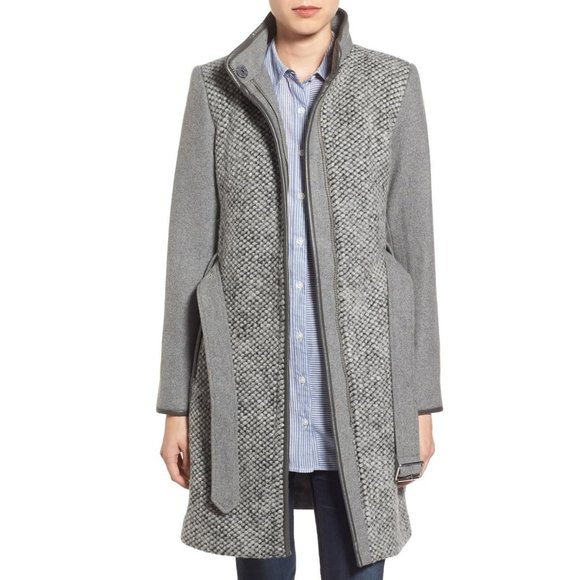 VINCE CAMUTO🌺Grey Belted Boucle Wool Coat NWOT - Picture 5 of 9